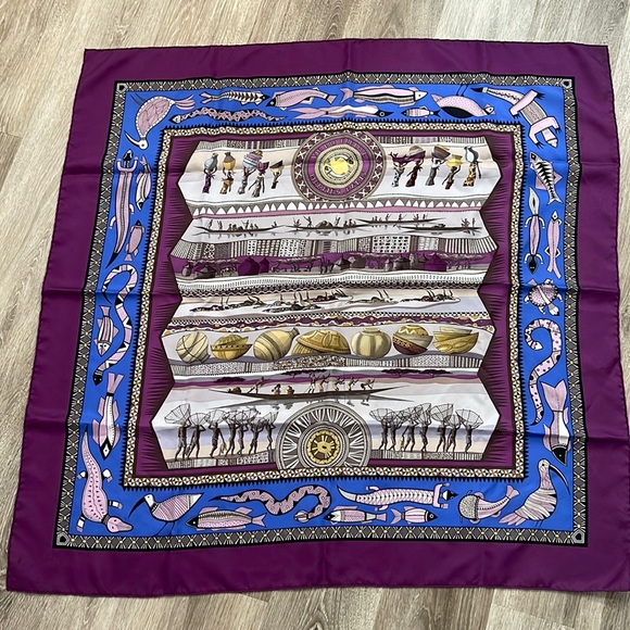 Hermes Accessories - Hermes 2005 A. Honoré collab extra large Vie du Fleuve Silk Scarf
